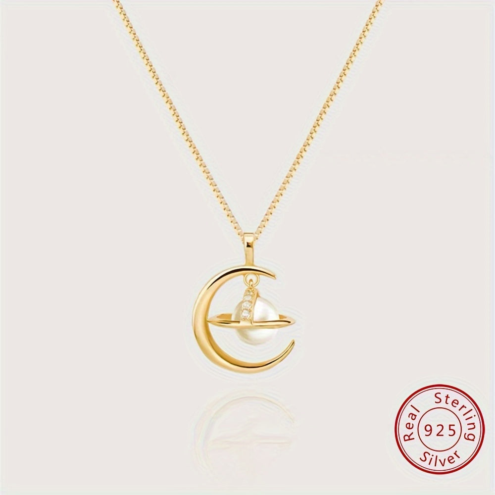 2.2 Луна вокруг планеты S925 стерлинговое серебряное ожерелье с жемчугом, изысканный и элегантный подарок для девочек на День святого Валентина или день рождения.
