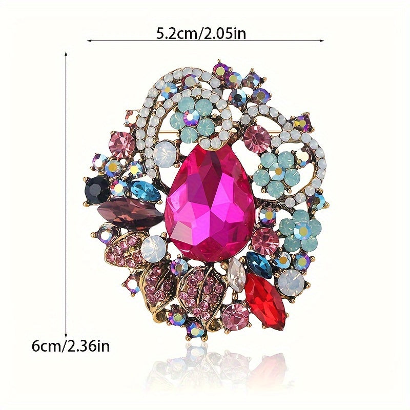 Zamonaviy uslubda bezatilgan nozik brosh - rhinestone gullari, porloq kristallar va soxta olmoslar bilan bezatilgan, to'ylar va sovg'alar uchun ideal