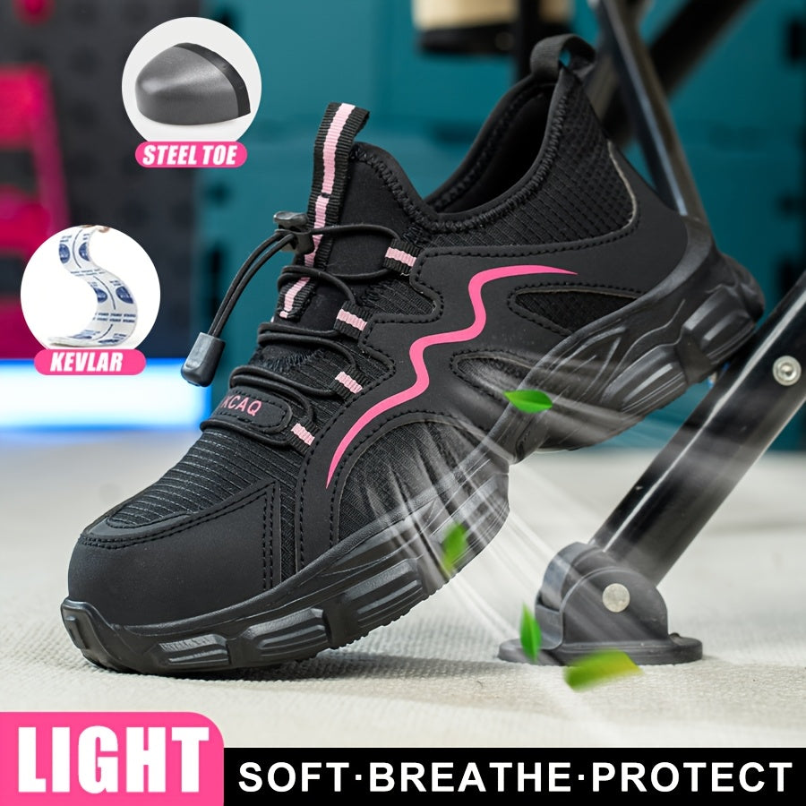 Women’s Breathable Steel Toe Safety Shoes Puncture-Resistant Work Sneakers Pink