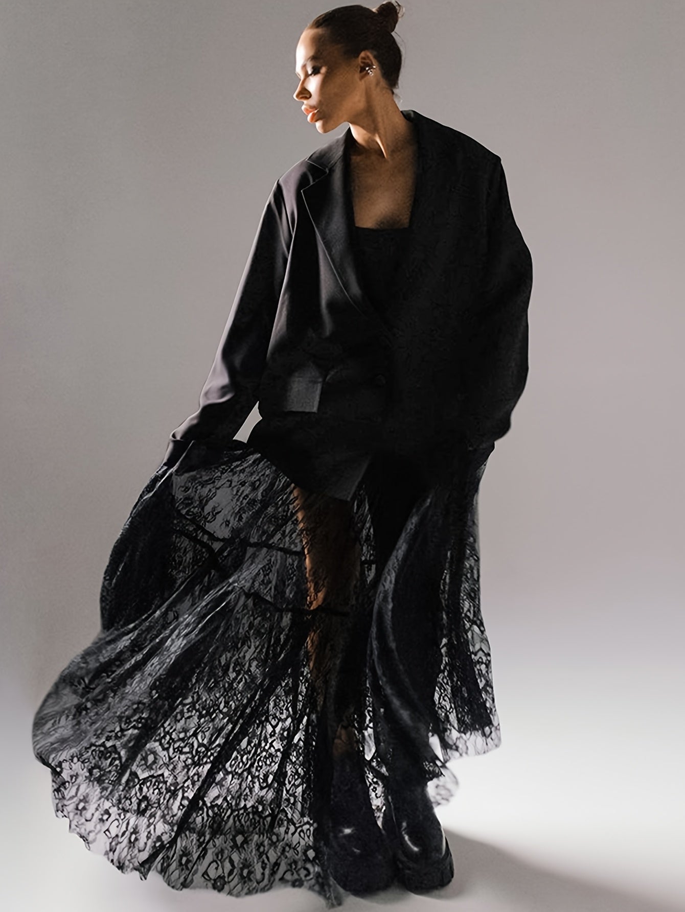 Plus Size Women's Lace Midi Dress Black Red Floral Lightweight Semi-Sheer Elegant Evening Formal