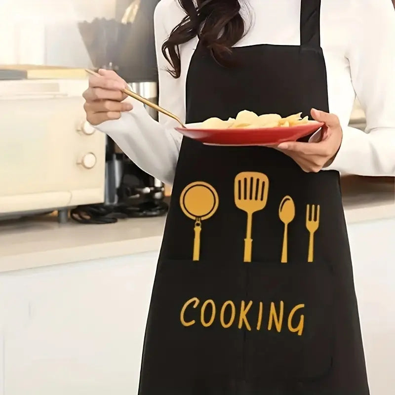 Uzoq muddatli suv o'tkazmaydigan polyester apron, qulay cho'ntaklar bilan - yog'ga chidamli, oson tozalanadigan oshpazlik apron, erkaklar va ayollar uchun - oshxona va restoran sharoitida foydalanish uchun ideal