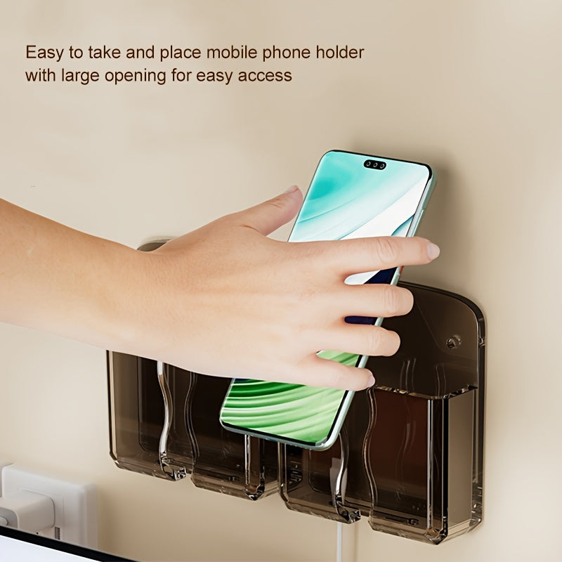 Acrylic Wall-Mounted Phone Holder with Adhesive Remote Control Base No-Drill Storage Rack