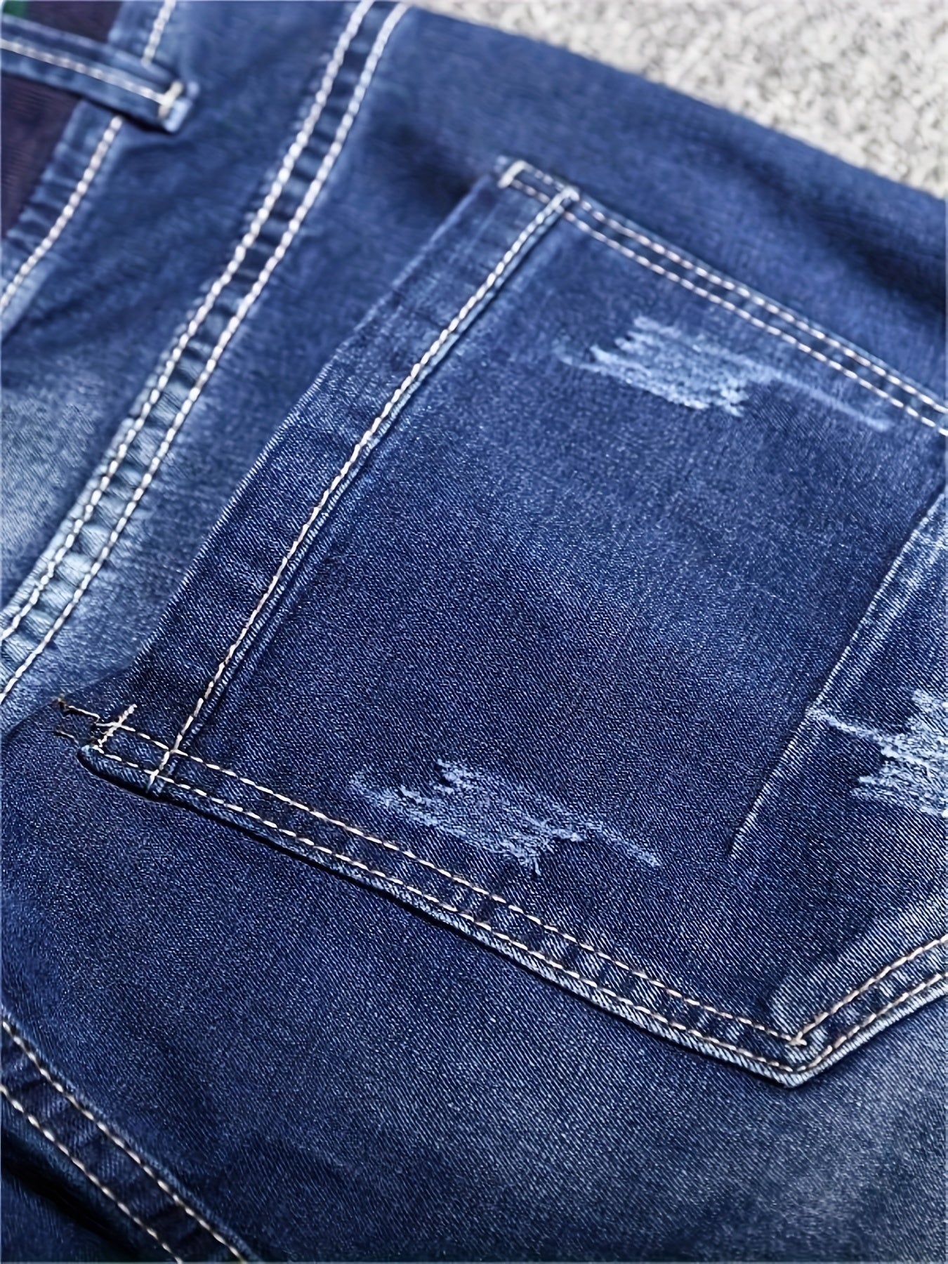 Plus Size Men's Slim Fit Jeans with Stretch Cotton Blend Ribbed Waistband Belt All-Season Denim