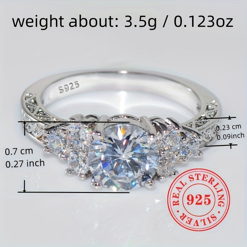 Women's Silver Engagement Ring with Zirconia and Shiny Finish