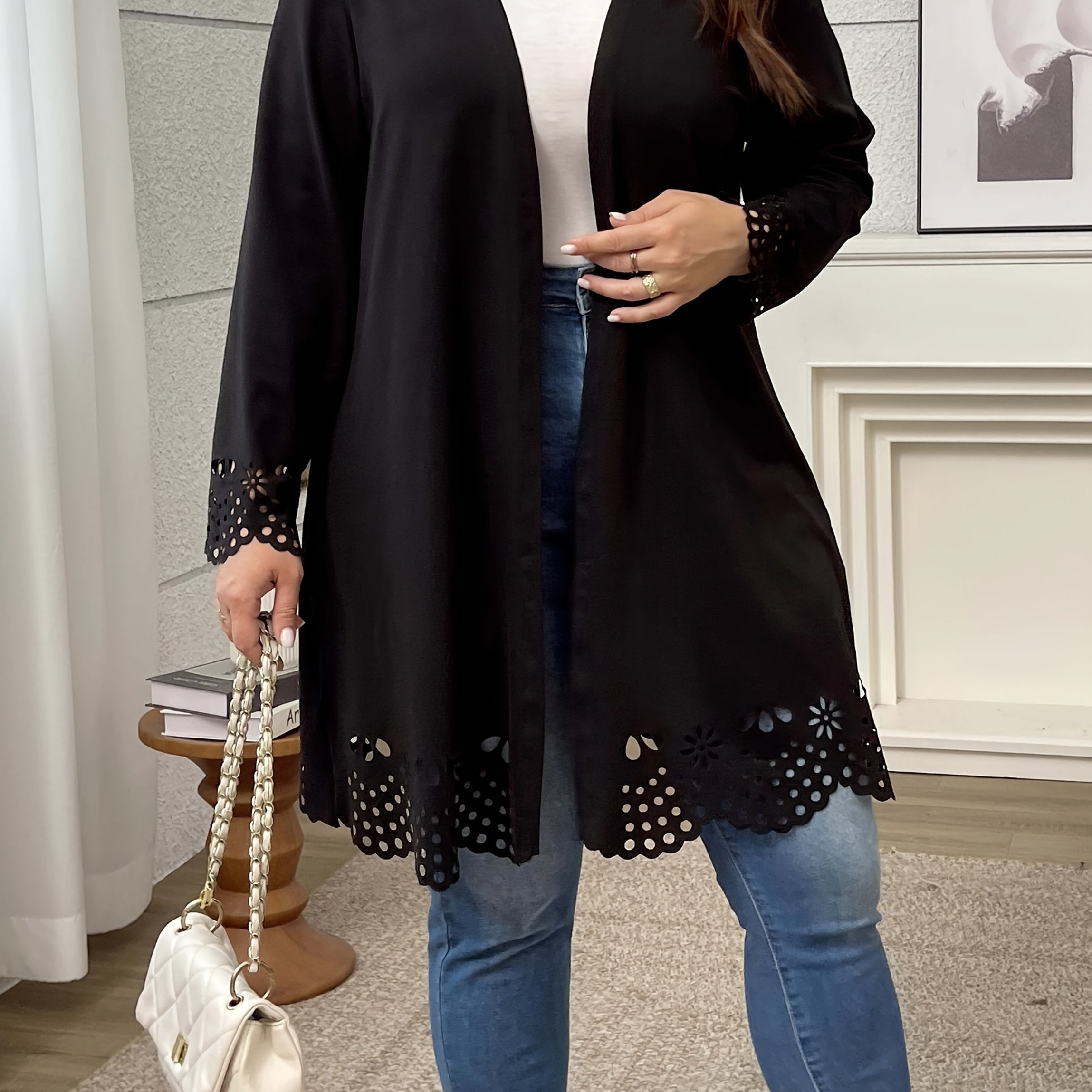 Plus Size Women's Casual Knit Cardigan with Random Print for Fall Winter