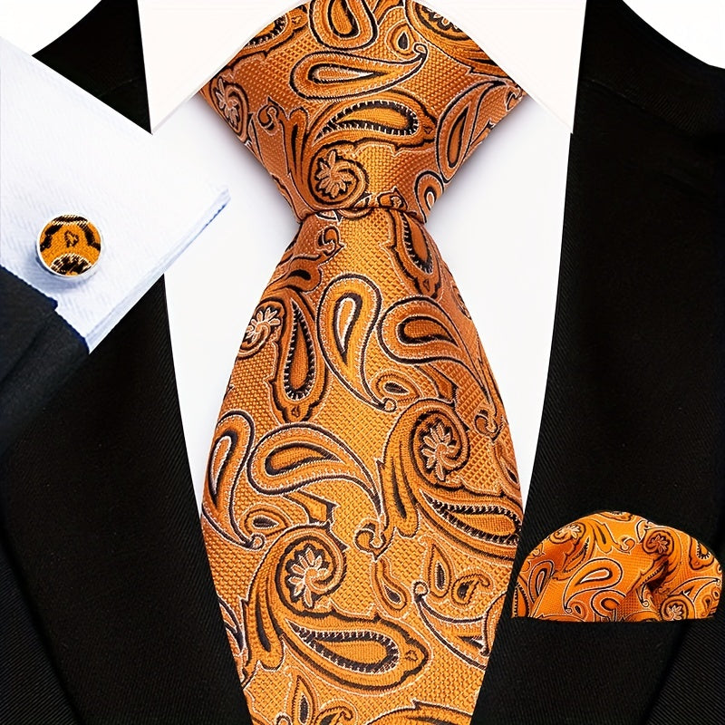 Men's Floral Paisley Striped Plaid Necktie Handkerchief Cufflinks for Formal Events