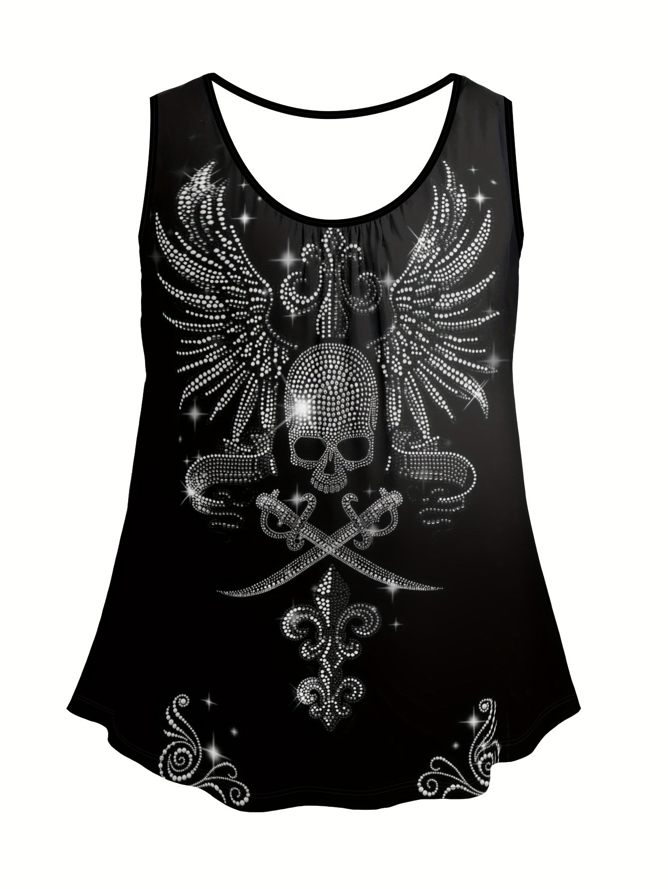 Топ без рукавов для женщин больших размеров из полиэстера с 3D-принтом черепа, летний жилет