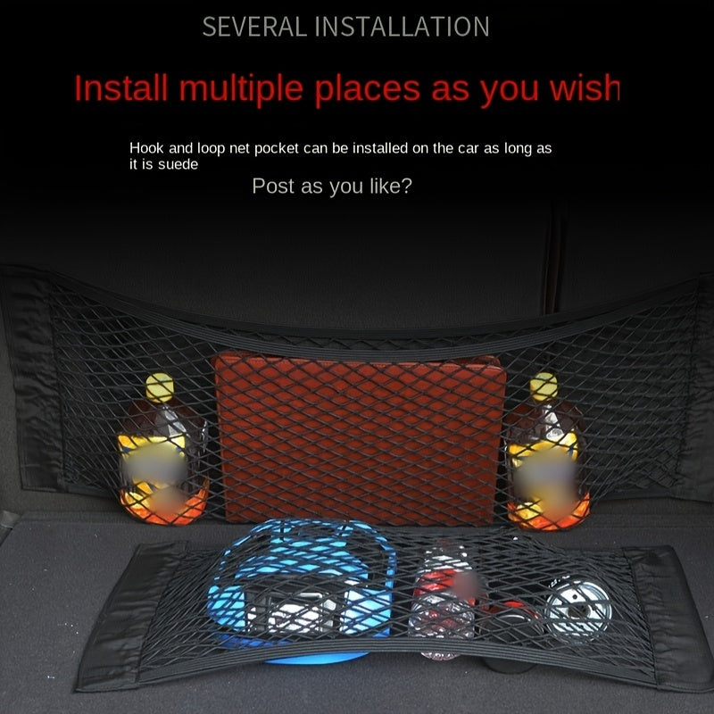 Universal Car Seat Back Storage Bag with Elastic Rope Net Organizer