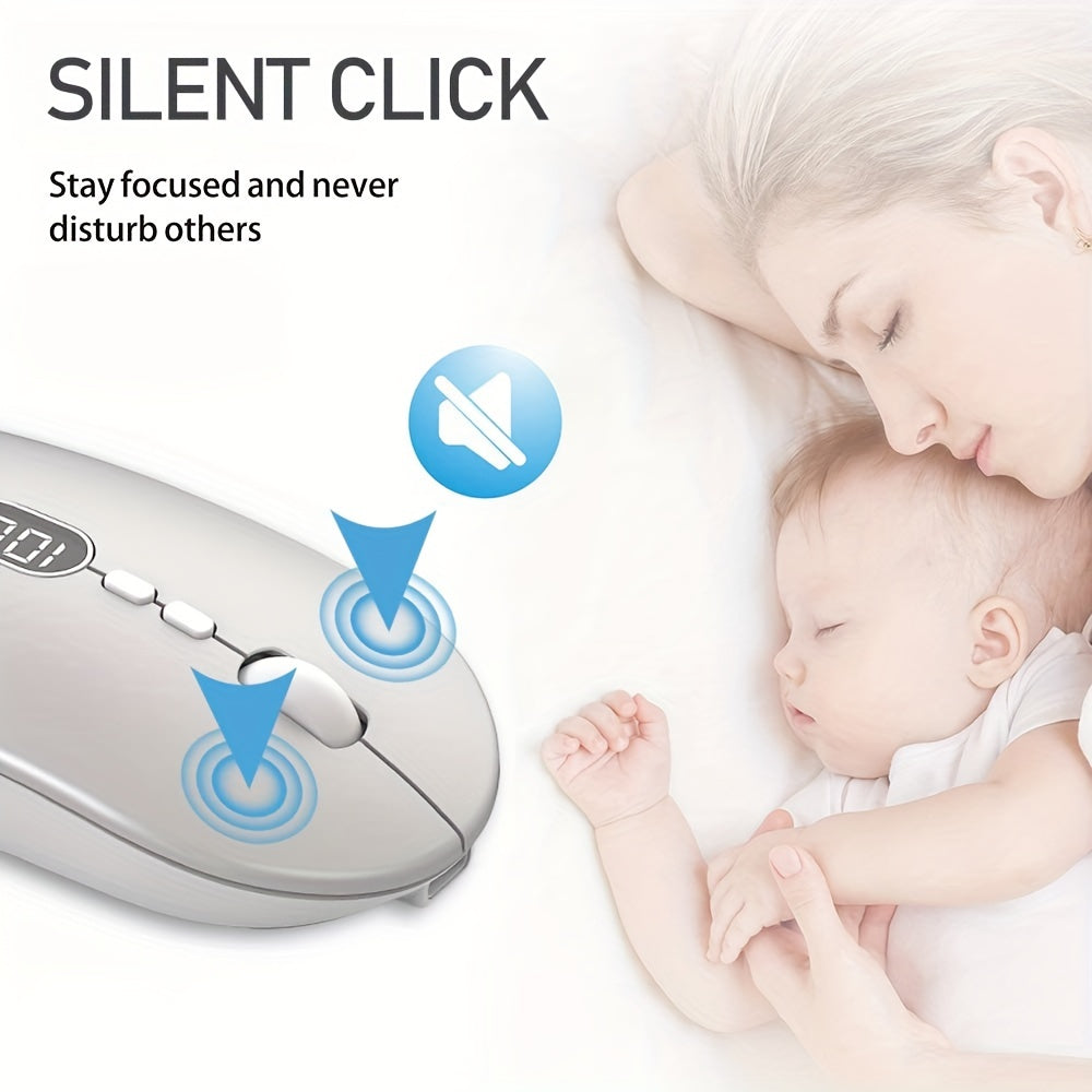 Беспроводная легкая мышь ZIYOULANG с экраном отображения заряда батареи, перезаряжаемая бесшумная компьютерная мышь с разрешением до 1600 DPI - тонкий портативный дизайн для ноутбука и ПК/Mac/Macbook