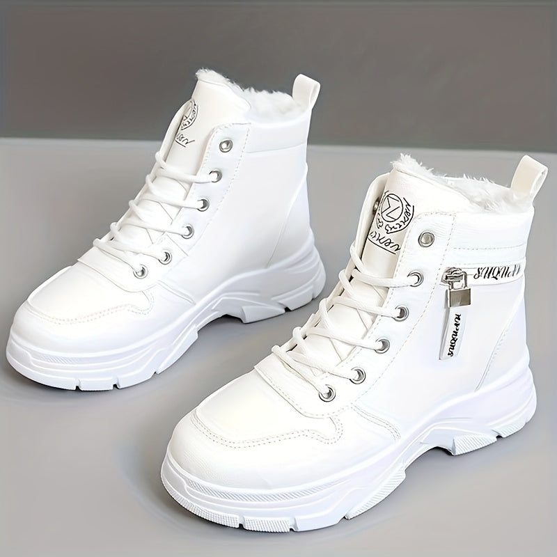 Women's Fleece-Lined Ankle Boots Beige Synthetic Casual Cold Weather