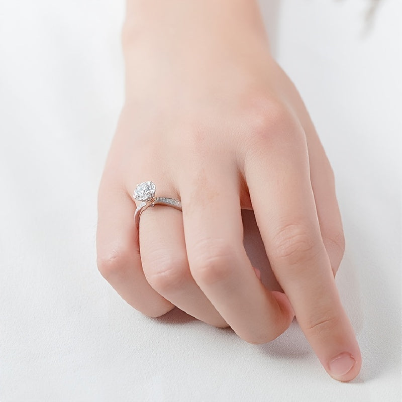 Wedding Proposal Ring Silver Moissanite Flower Design with Certificate and Box