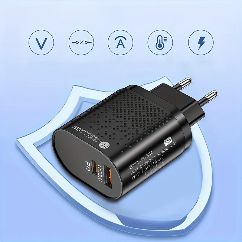 Universal USB-C Fast Wall Charger Dual Port Power Adapter White Black