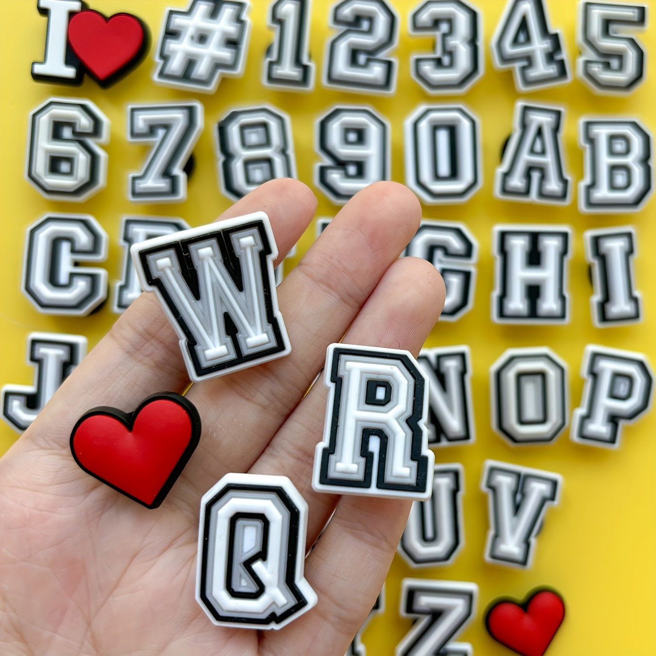 40PCS Unisex PVC Shoe Charms Black and White Alphabet Letter Number Decorations