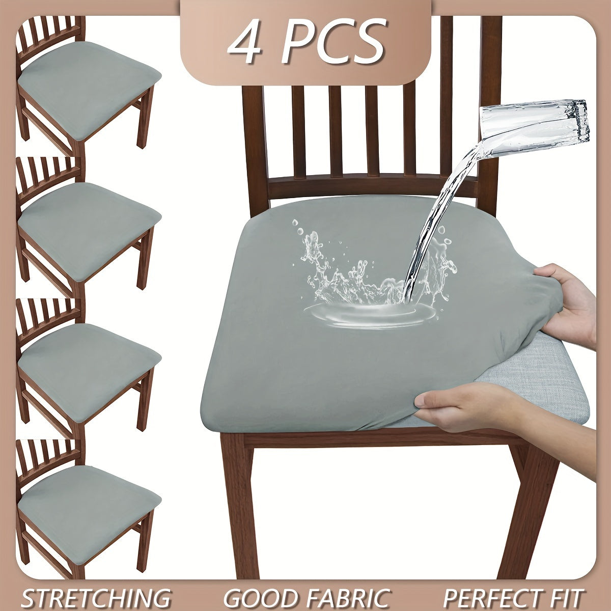 Высокоэластичные чехлы для стульев однотонных цветов, 4 или 6 штук в наборе. Пылезащитные и водоотталкивающие, washable и съемные. Идеально подходят для гостиных, столовых и отелей.