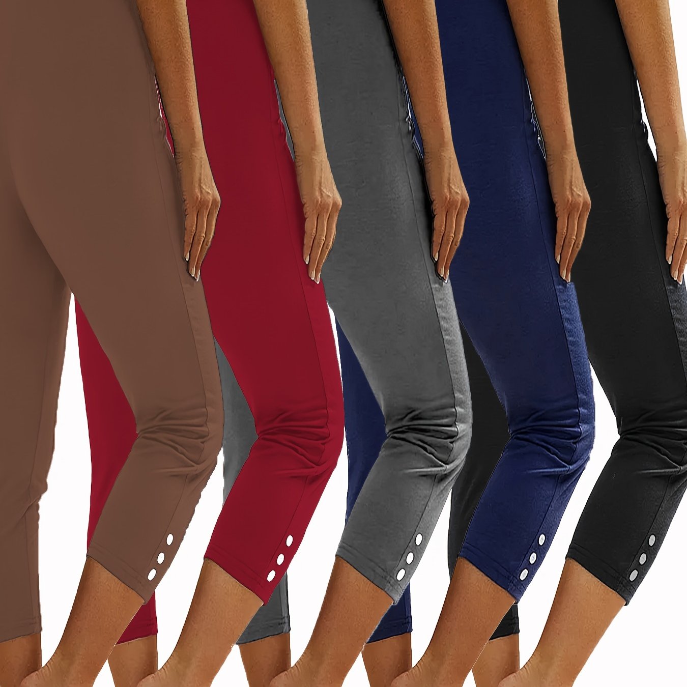 Plus Size Solid Skinny Capris Leggings 5 Pack Casual Crop Pants
