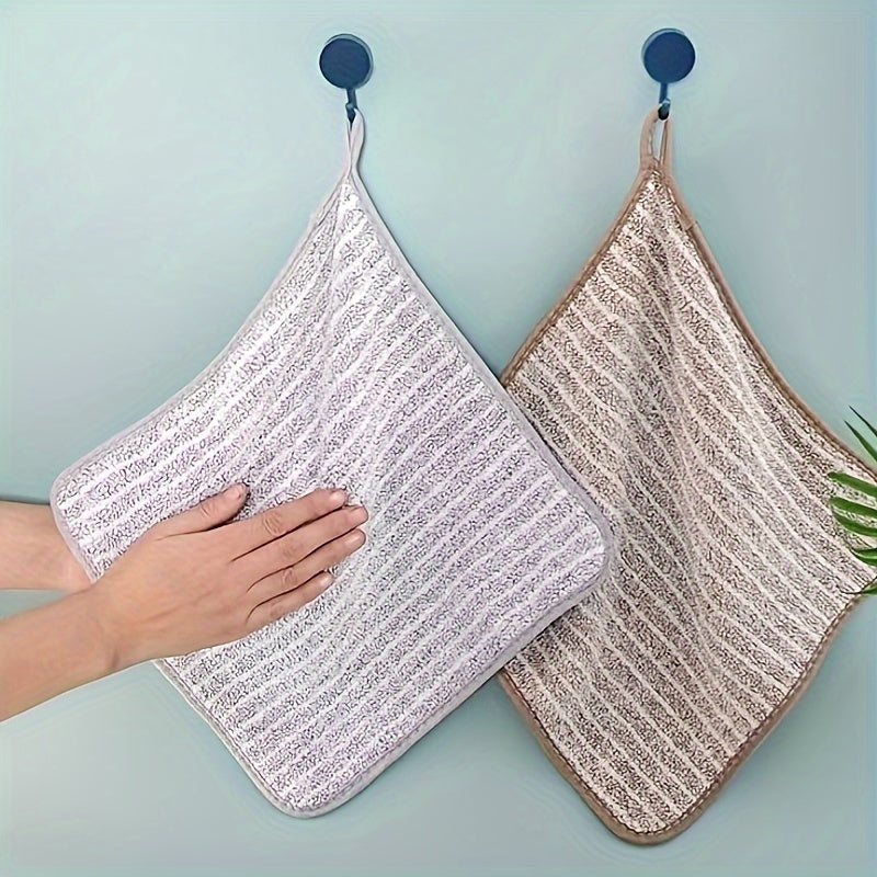 Set of 4 Bamboo Charcoal Striped Kitchen Towels Highly Absorbent Non-Oil Cleaning