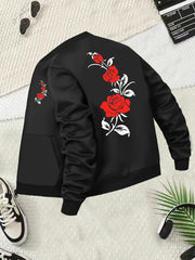 Женская куртка большого размера в стиле casual с бейсбольным воротником, легкий полиэстер, цветочный принт, всесезонная