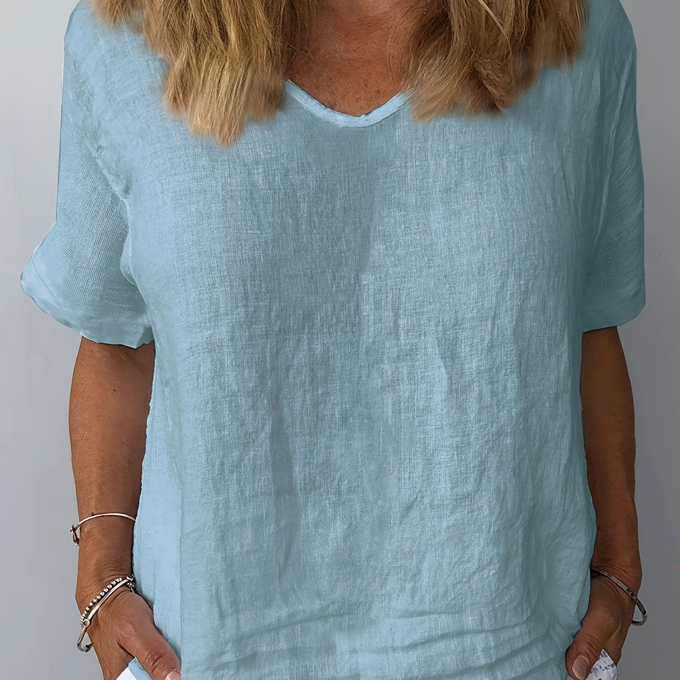 Women's Plus Size V-Neck Blouse Loose Fit Casual Solid Color Spring Summer