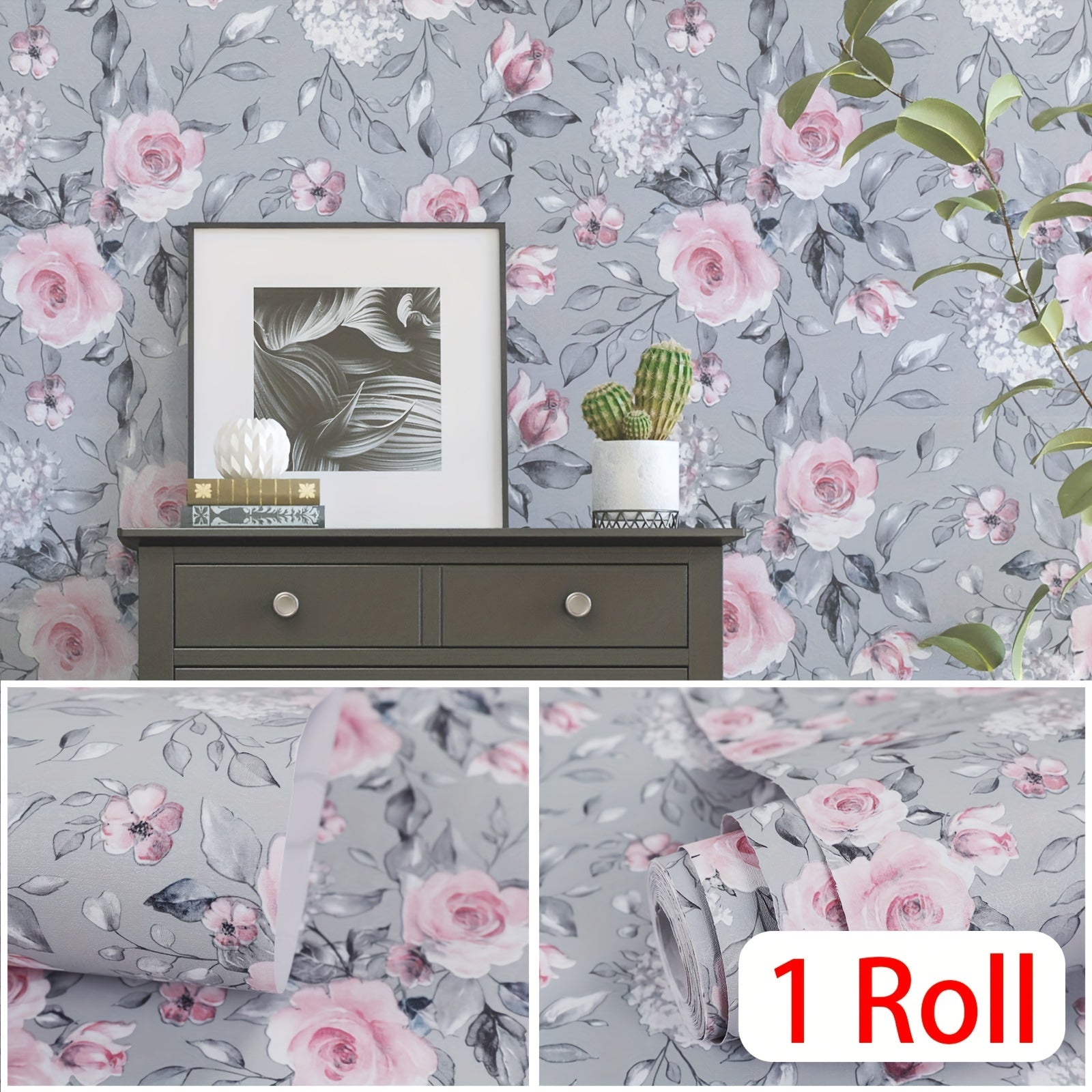 Pink Floral Self-Adhesive Wallpaper for Walls and Furniture 1 Roll