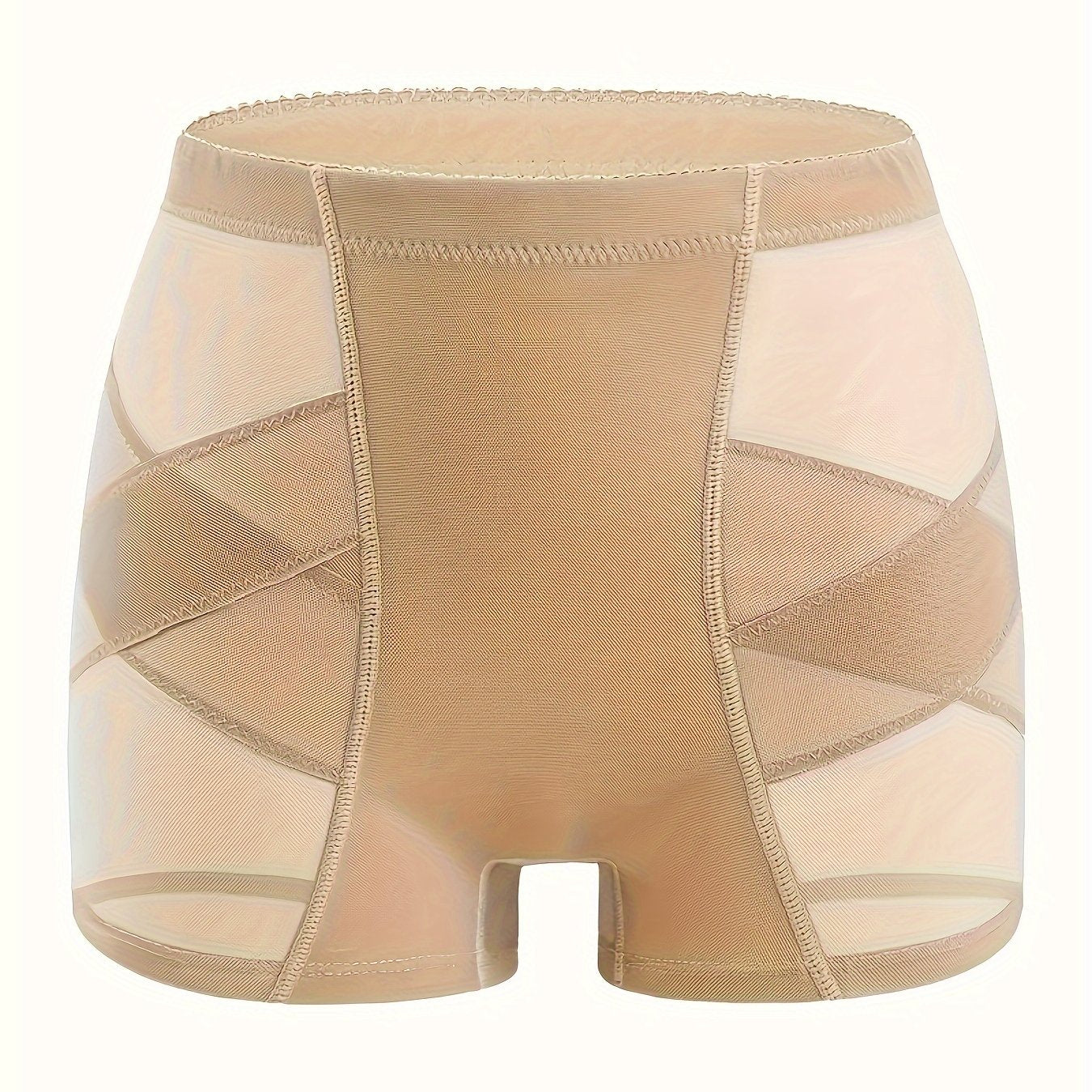 Women's Mesh Padded Control Panties Shorts for Lifted Backside Solid Color High Support