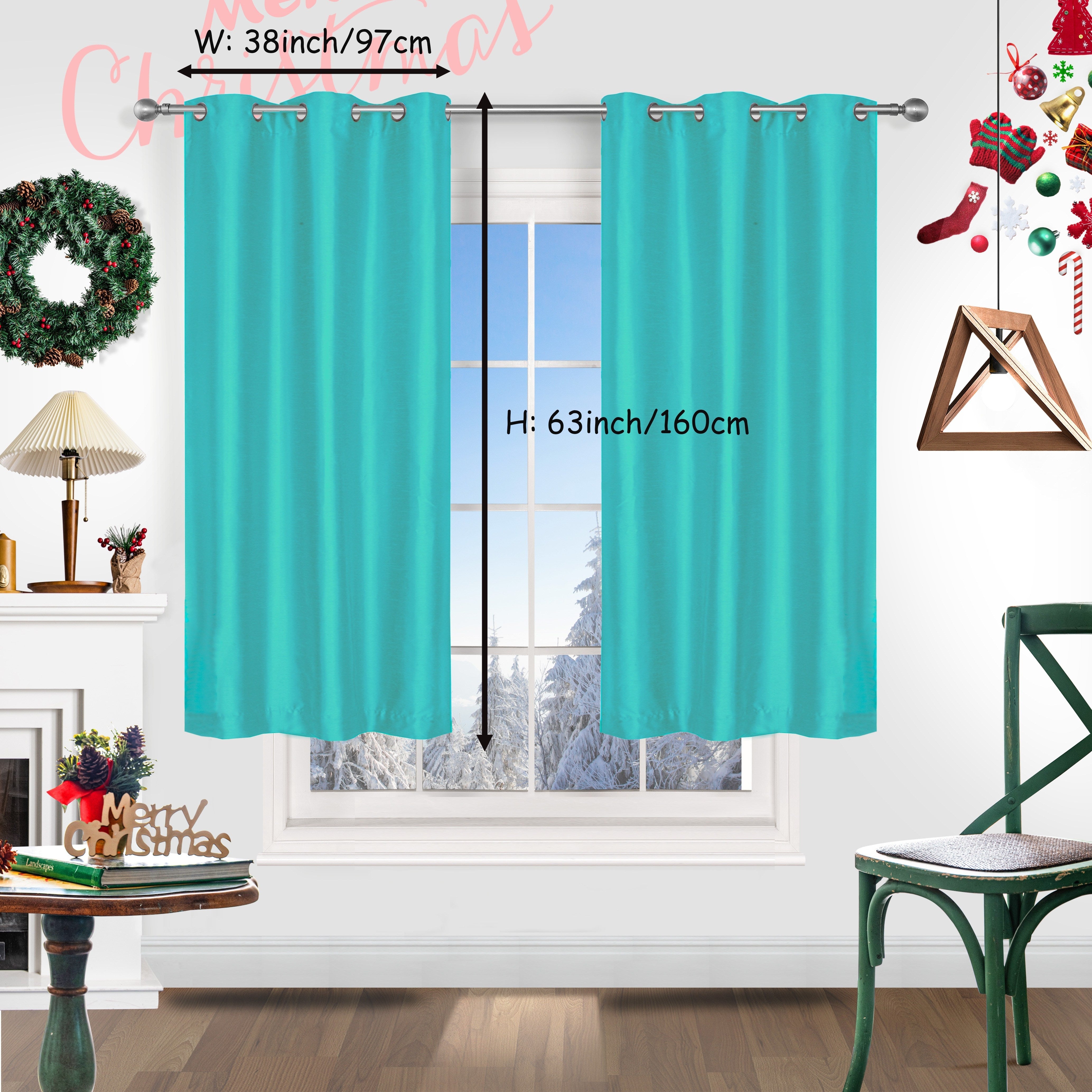 Red Christmas Curtains 2 Pieces Faux Silk Grommet Top for Living Room Bedroom Office