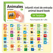 Juego de tarjetas de palabras de animales para niños en español con imágenes y esquinas redondeadas