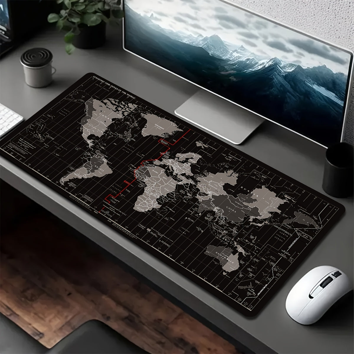 Extra-Large Gaming Mouse Pad with World Map Design Non-Slip Rubber Base and Stitched Edges