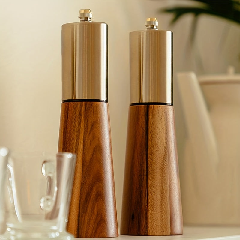 Wooden Pepper Mill and Salt Shaker Set with Adjustable Ceramic Rotor