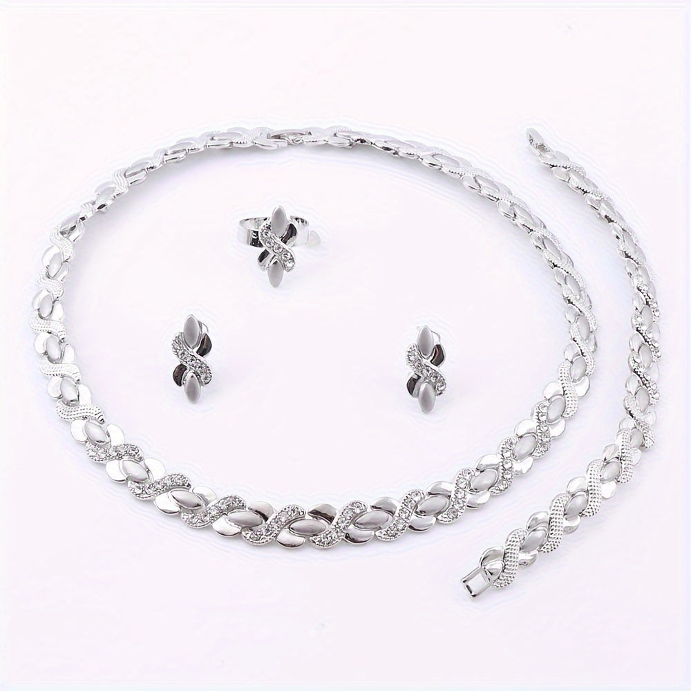 Conjunto de joyería en tono dorado para mujer: collar, pendientes, pulsera y anillo para bodas y eventos