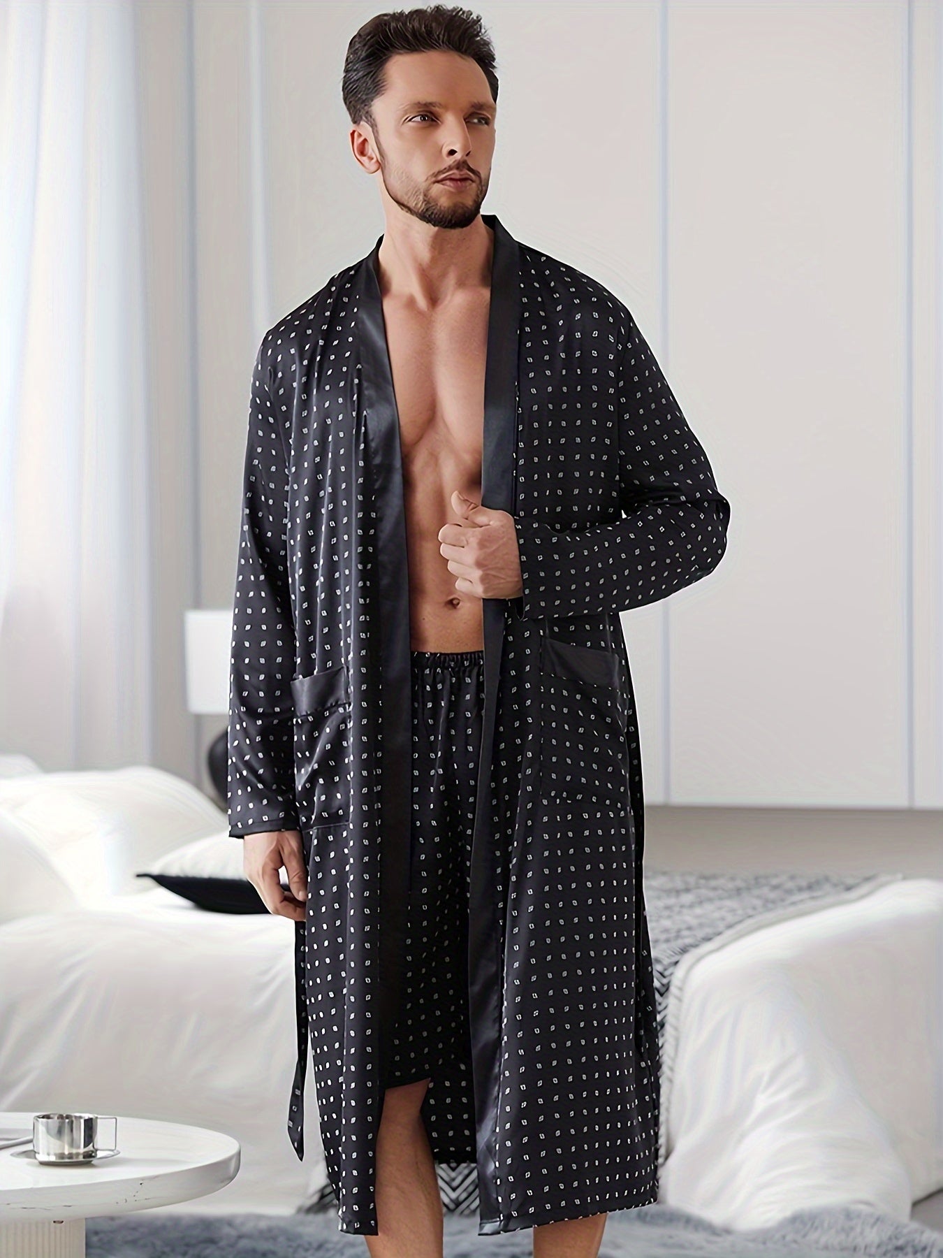 Men's Pajama Set V-Neck Loose Woven Polyester Casual All Season