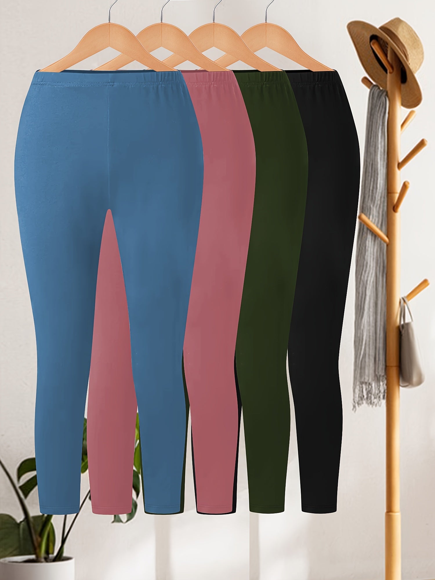 Plus Size Stretchy Capri Leggings High Waist Solid Colors Polyester Elastane