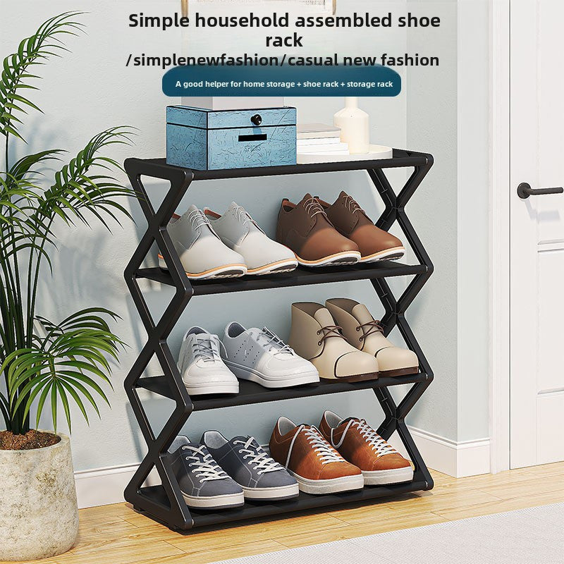 Black Plastic Freestanding Shoe Rack with Expandable Adjustable Shelves 4 Tiers