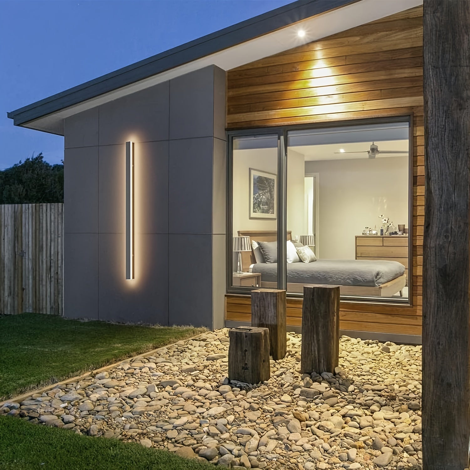 Zamonaviy ichki/tashqi 20W LED devor chirog'i iliq yorug'likda, 100.0 sm uzunlikda, qora, yashash xonalari, veranda, garaj eshiklari va hovlilar uchun mos.