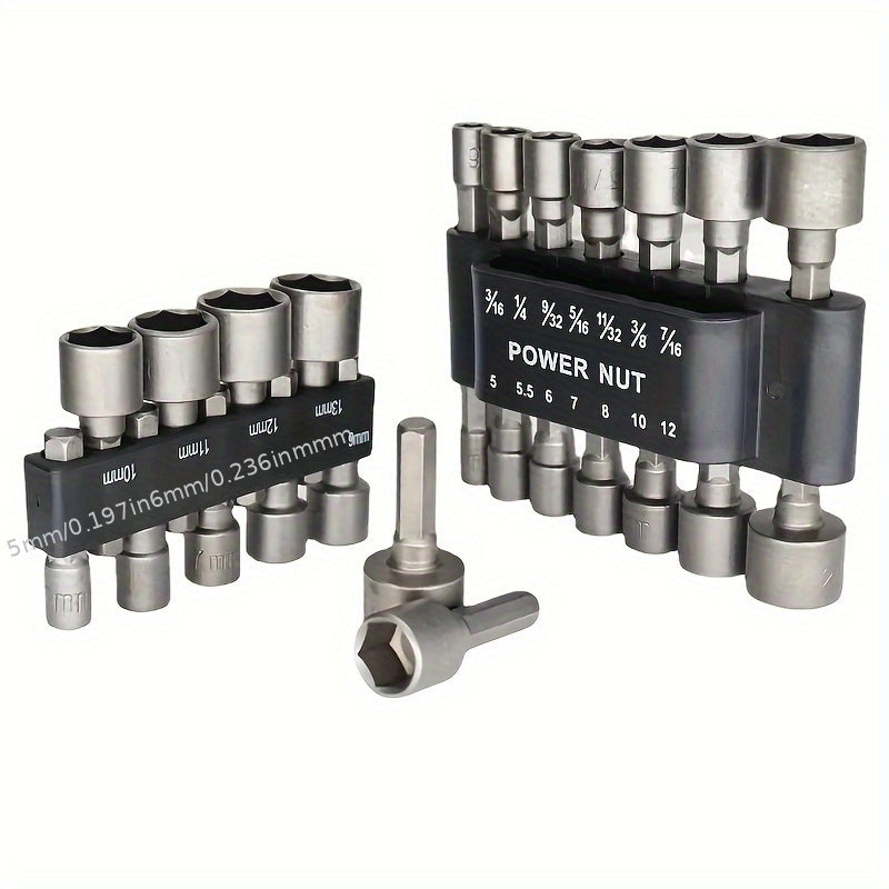 Universal Hex Socket Wrench Set 9 or 14 Pieces with Drill Tool and Accessories