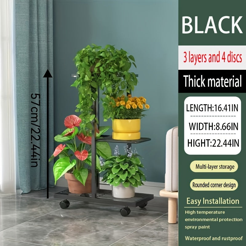 Metal 4-Tier Plant Stand Indoor Outdoor Rectangular Iron Frame Hanging Pot Capacity