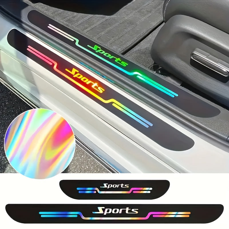 Reflective PU Leather Car Door Sill Protectors with Colorful Strips and Iridescent Finish