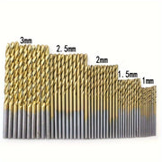 50-Piece Titanium Coated High-Speed Steel Drill Bit Set with Hex Shank for Metal Wood Plastic
