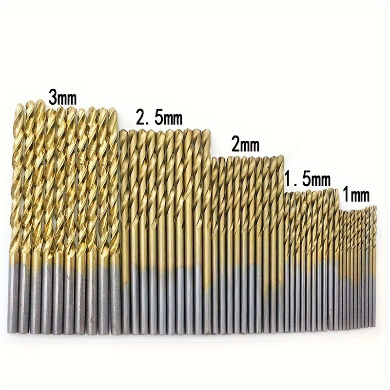 50-Piece Titanium Coated Drill Bit Set High-Speed Steel Hex Shank Precision Tip for Wood Metal Plastic