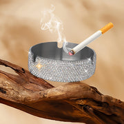 Unisex Rhinestone Studded Stainless Steel Ashtray for Home and Bar Use