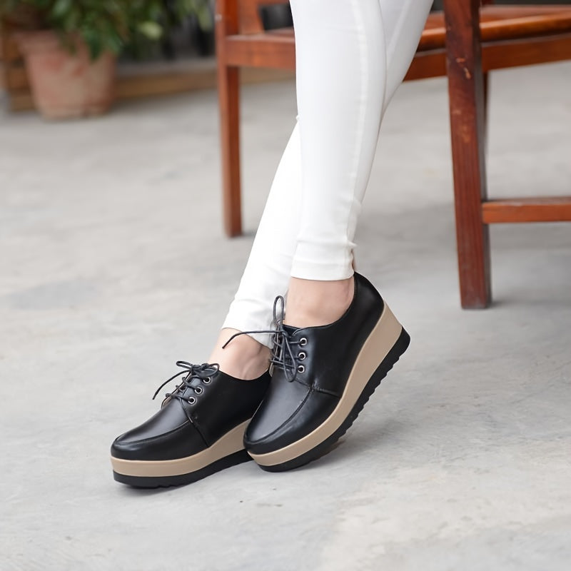 Women's Casual Lace-Up Sneakers Lightweight Faux Leather All-Season Thick Sole