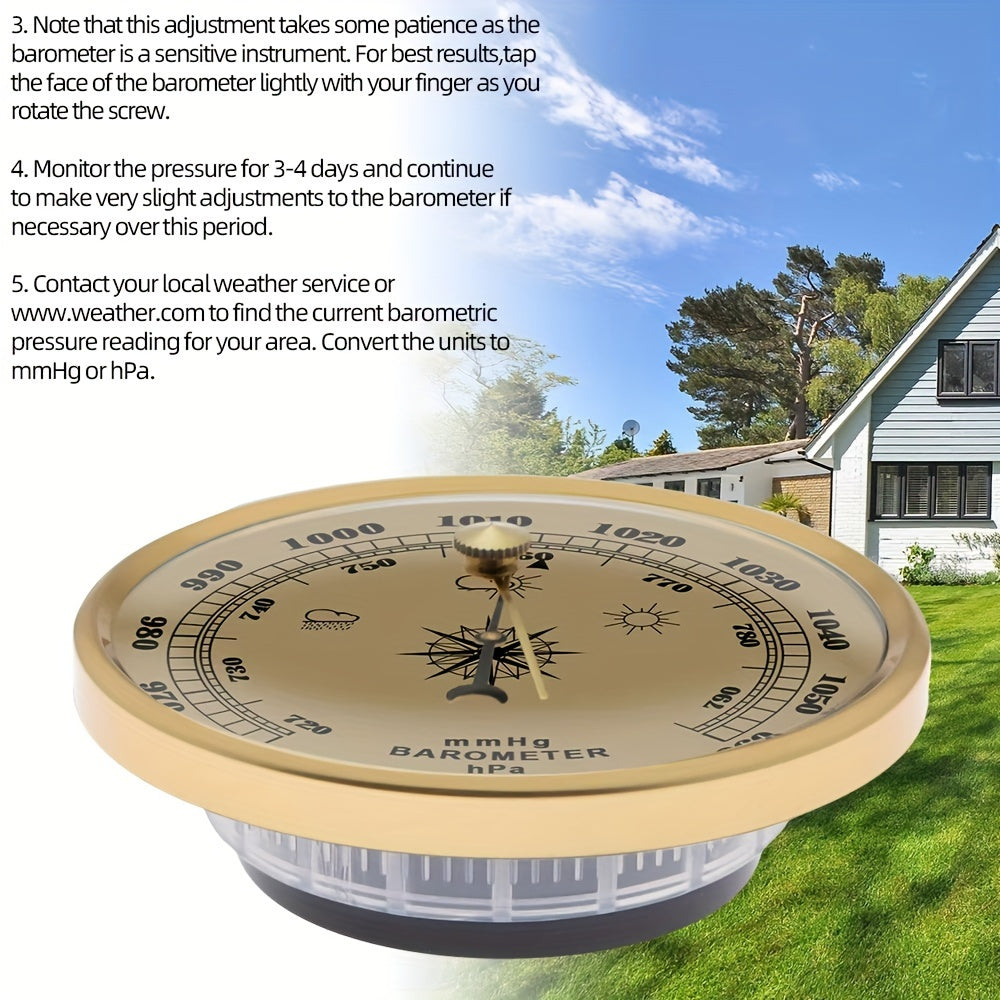 Klassik devorga o'rnatiladigan barometr, bosim o'lchagichi va simobsiz metall termometr, batareya talab qilinmaydi.