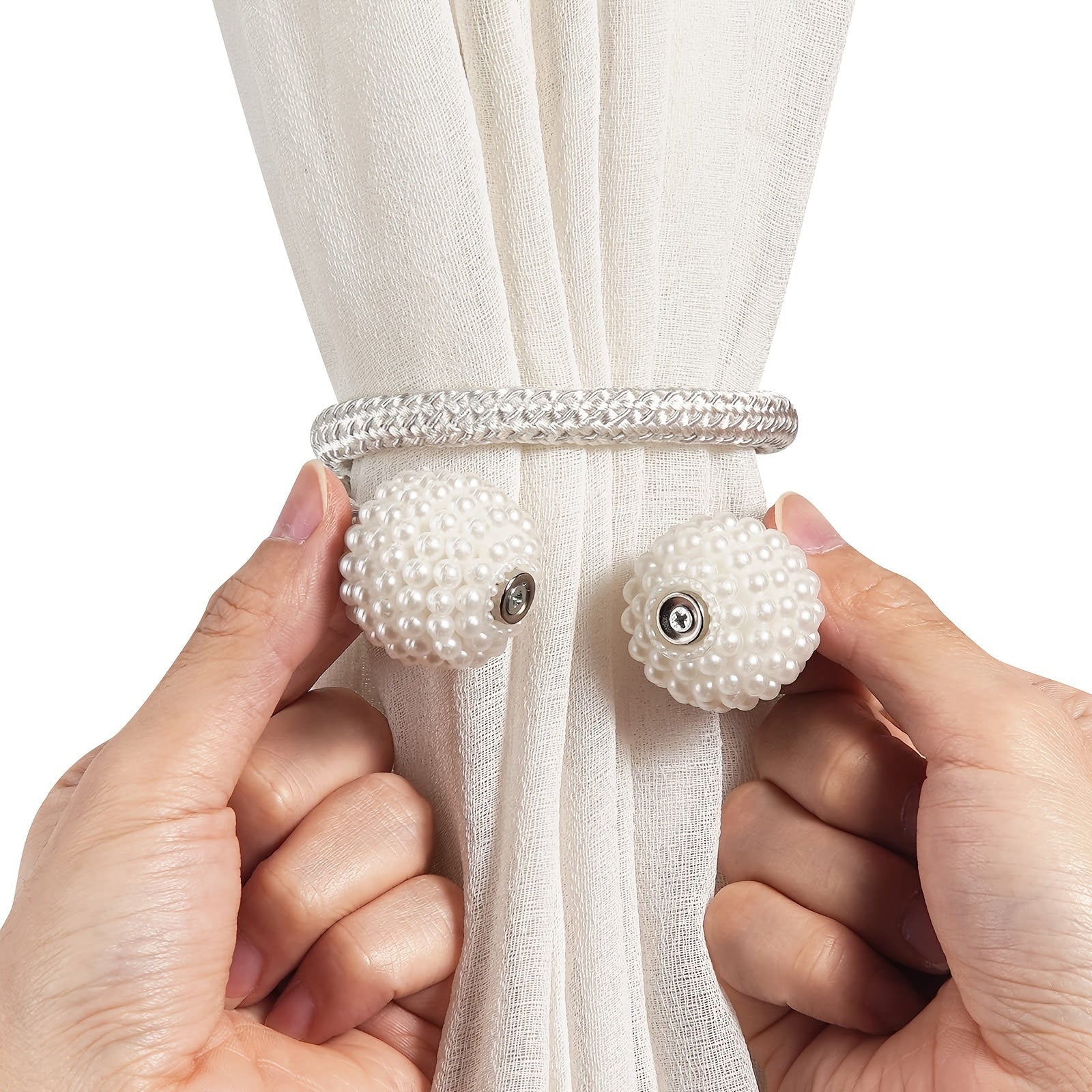 Set of 2 Pearl Magnetic Curtain Hooks for Sheer and Thin Curtains