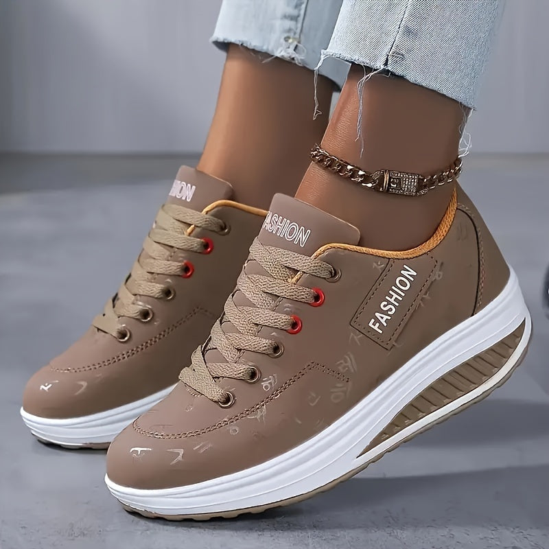 Ayollar uchun harf bosma Rocker sneakers, lentalar bilan platformali, kundalik poyabzal