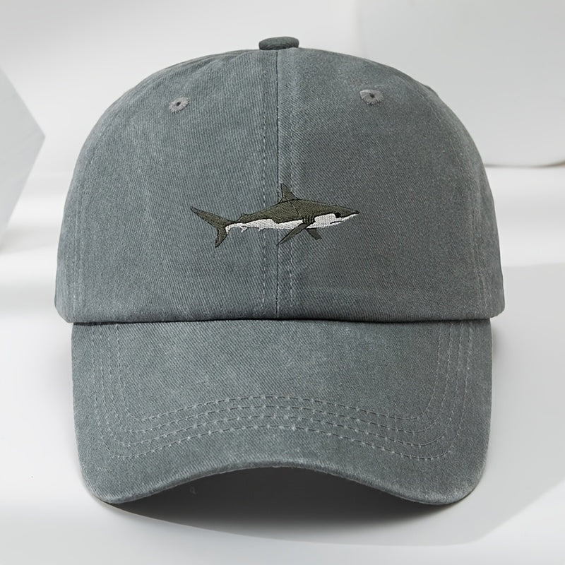 Vintage Shark Embroidery Baseball Cap Adjustable Polyester Soft Animal Pattern