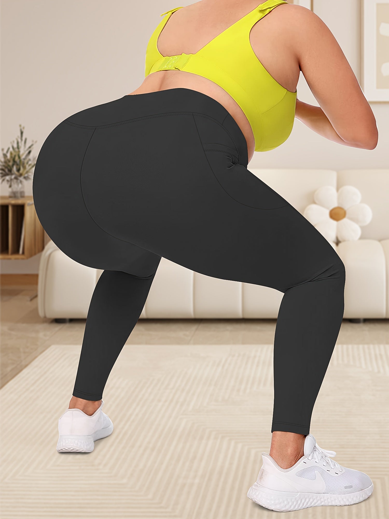 Женские леггинсы для йоги с высокой талией и контролем живота, с карманами