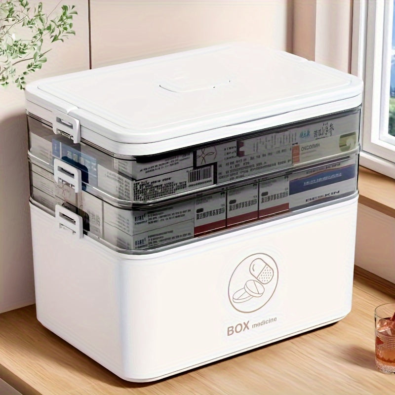 Large Plastic 3-Tier Medicine Storage Container with Flip Top Waterproof Organizer