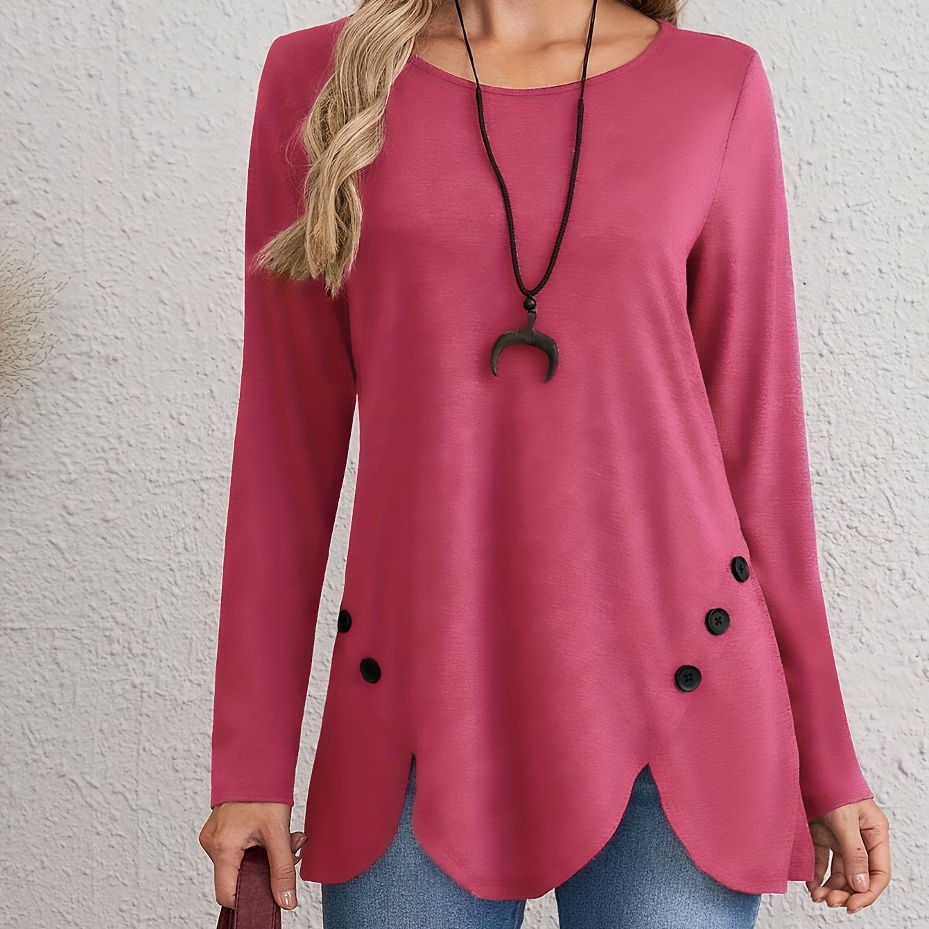 Women's Long Sleeve T-Shirt Crew Neck Solid Color Polyester Blend Elegant Spring Fall