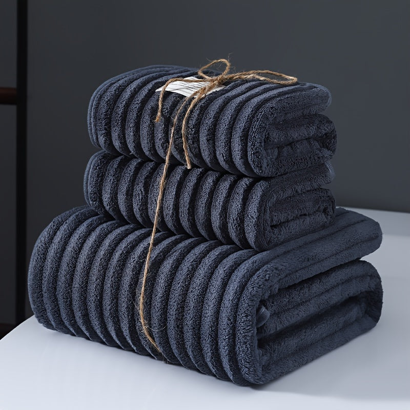 3-Piece Polyester Towel Set Quick-Dry Absorbent Bath Towels 70x140 cm