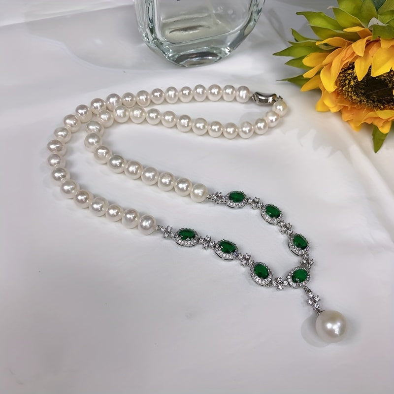 Pearl Necklace Gold Plated Copper Alloy Glass Mosaic Elegant Jewelry Gift for Mothers Day