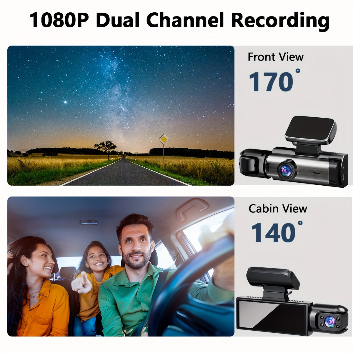 Car Dash Camera 1080P Front and Inside 720P Night Vision 32G SD Loop Recording Wide Angle